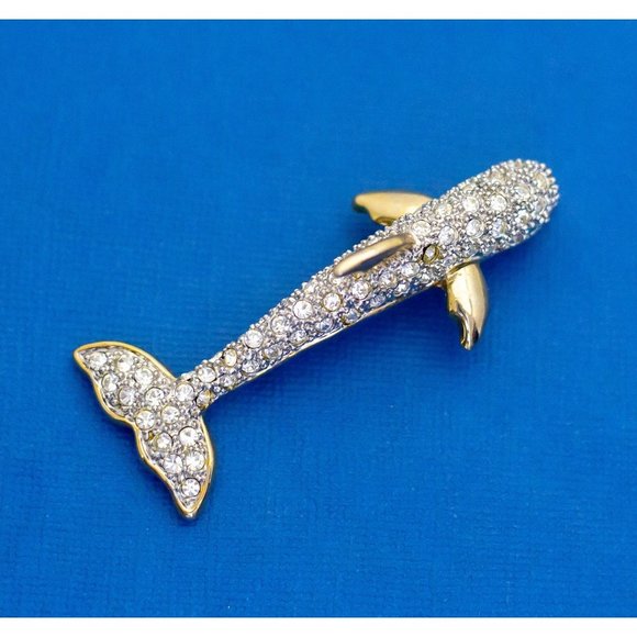 Vintage Silver Tone Diamond Dolphin Brooch - D14 - Picture 1 of 3